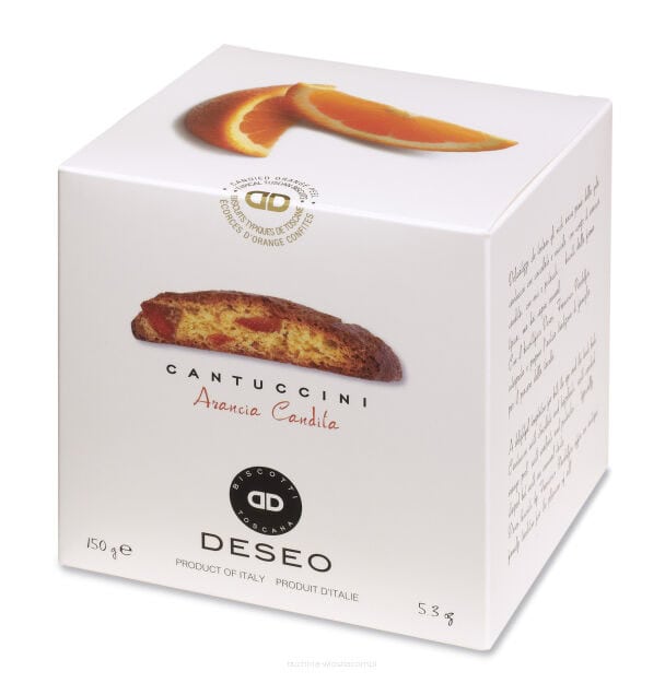 Toszkán kandírozott narancshéjas cantuccini kockadobozban, 200 g