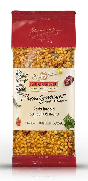 Fregola Sarda Curryvel és Mazsolával – Szardíniai pirított gyöngytészta, 200 g – Tiberino