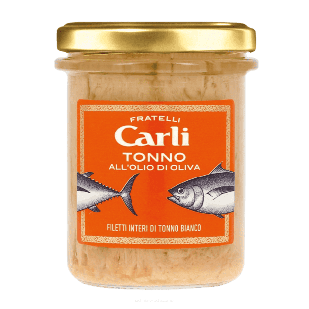Filetti di Tonno Bianco in Olio di Oliva – Fehér tonhalfilé olívaolajban, 190 g – Fratelli Carli