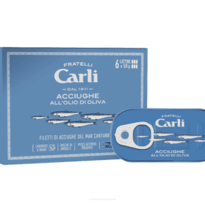 Filetti di Acciughe in Olio di Oliva – Prémium szardellafilé (anchois) olívaolajban dobozos, 50 g – Fratelli Carli