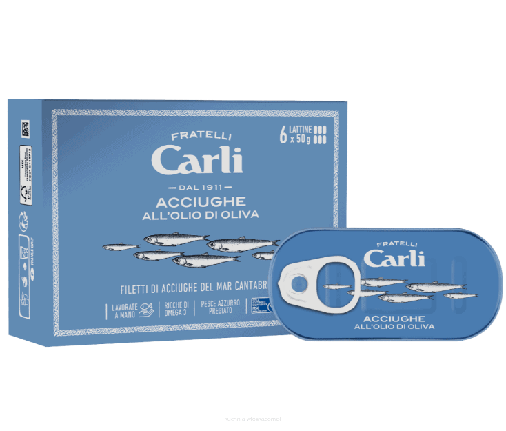 Filetti di Acciughe in Olio di Oliva – Prémium szardellafilé (anchois) olívaolajban dobozos, 50 g – Fratelli Carli