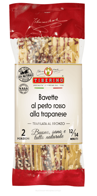 Bavette al Pesto Rosso alla Trapanese – Trapani vörös pesztós durum száraztészta mandulával, 200 g – Tiberino