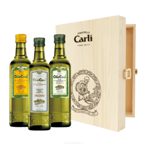 Díszdobozos Prémium Extra Szűz Olívaolaj Válogatás Fadobozban (3 x 500 ml) – Fratelli Carli