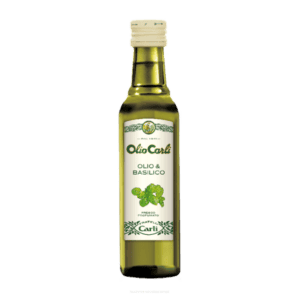 Condimento all'Olio Extra Vergine di Oliva con Basilico – Prémium bazsalikomos extra szűz olívaolaj díszdobozban, 250 ml – Fratelli Carli