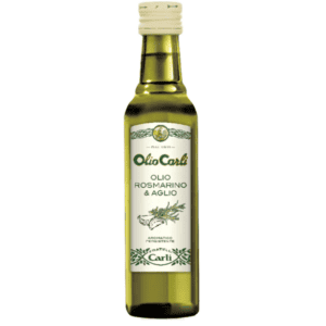 Condimento all'Olio Extra Vergine di Oliva con Rosmarino e Aglio – Prémium rozmaringos-fokhagymás extra szűz olívaolaj díszdobozban, 250 ml – Fratelli Carli